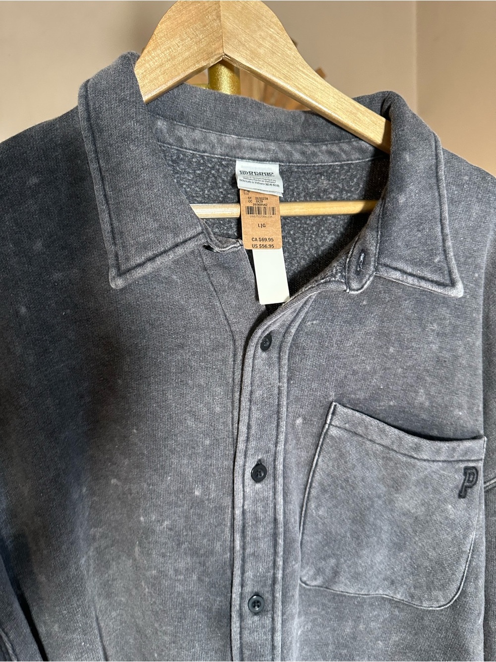 PINK Victoria's Secret Heather Gray Shacket Jacket Button Up Sweatshirt - Picture 2 of 5